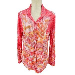 David Cline Cerise Abstract Metallic Snap Front Shirt Women M Preppy Art To Wear